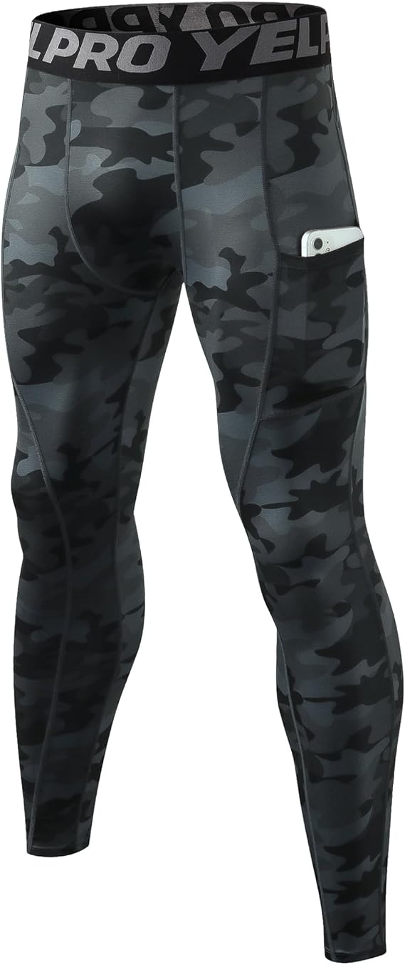 Yuerlian Men's Compression Leggings Running Cool Dry Tights with Pockets