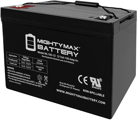 ML100-12 - 12 Volt 100 AH, Internal Thread (INT) Terminal, Rechargeable SLA AGM Battery, 1 Count (Pack of 1)