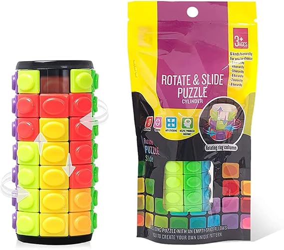 Magic 3D Puzzle Cube Rainbow Fidget Toys Cylinder Rotate Slide 7 Layers Educational IQ Games for Kids Adults