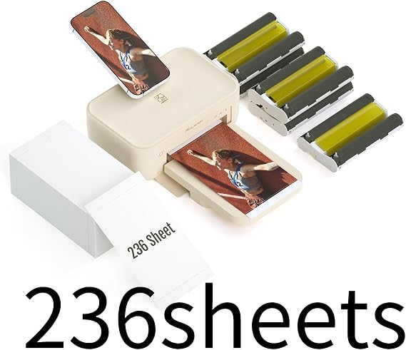 HPRT Photo Printer 4x6 with Photo Paper 236 Sheets and 5 Ribbon,Picture Printer for iPhone, Android, Smartphone, Thermal Dye-Sublimation