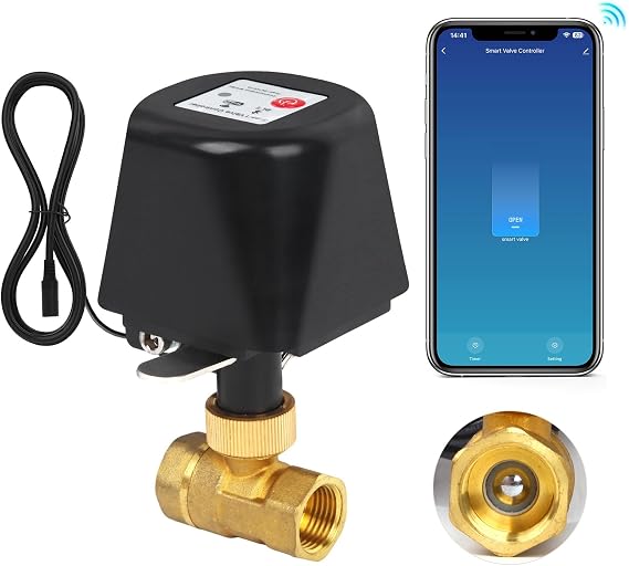 WIFI & Bluetooth Smart Water Valve, DN20 Ball Brass Valve, WIFI Control Water Shutoff Valves Compatible With Alexa, Google and Application Program iOS/Android, Only 2.4GHZ WiFi(3/4")