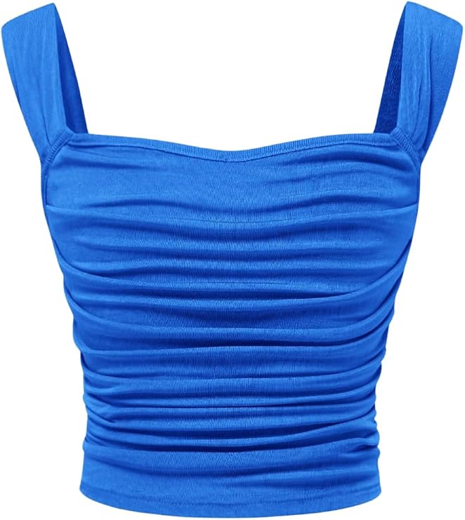OYOANGLE Girl's Sleeveless Cute Tops Ruched Crop Tank Top | Square Neck, Wide Straps, Summer, Solid, Slim Fit, Teen Girl Clothes