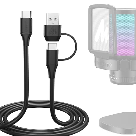 MAONO 2 in 1 USB Microphone Cable, USB C & USB A to USB Type C, 5ft, Black