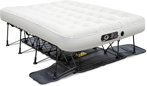Ivation EZ-Bed (Full) Inflatable Air Mattress with Frame & Rolling Case, Built-in Deflate DefenderTM Dual Pump Technology - 3 Min Self Inflate/Deflae Raised Blow up Bed on Legs, Premium Coil Design