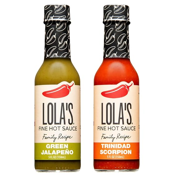 Lola's Fine Hot Sauce Green Jalapeno and Serrano and Trinidad Scorpion, All Natural, Gluten-Free, Keto, Vegan-Friendly