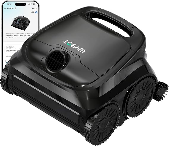 WYBOT Cordless Robotic Pool Vacuum for Inground Pools, 4-Roller Brush Smart Pool Cleaner, Edge Cleaning High Obstacle Crossing, Lightweight, App Navigation, Gray Black