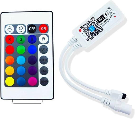 WiFi Wireless LED Smart Controller, Compatible with Alexa&Google Assistant&IFTTT, Working with Android, iOS System and RGB LED Strip Lights,  with 24 Keys Remote Control