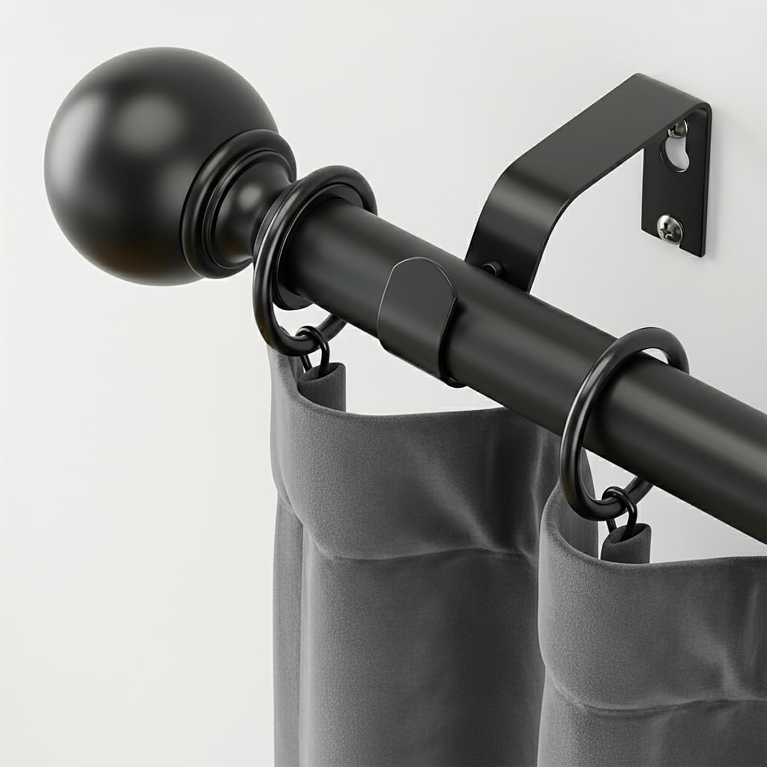 Jialexin Extra Long Curtain Pole 40-304cm, Matte Black Rail with Classic Ball Finials, 25mm Heavy Duty Pole for Large Windows (16-120 Inch)