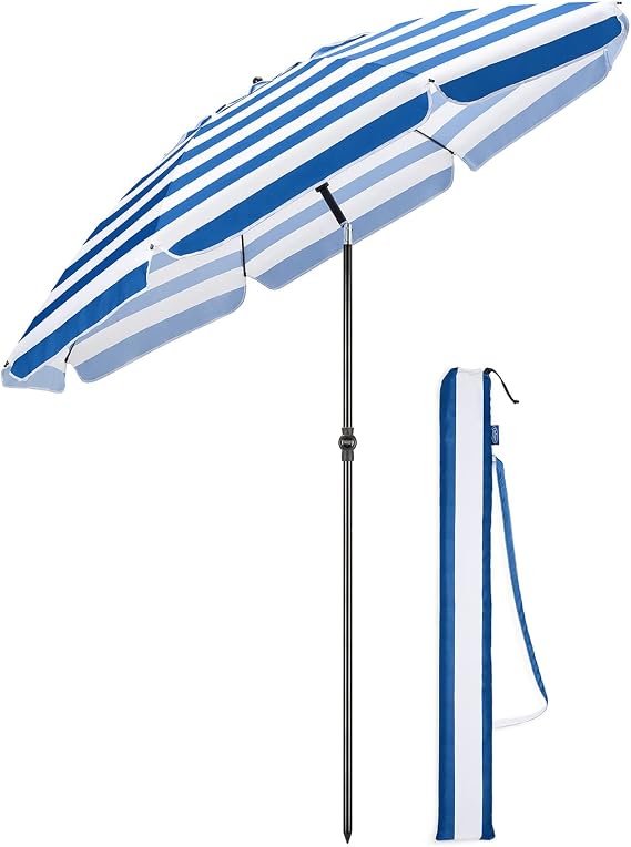 CHRISTOW Portable Beach Parasol Tilting Garden Sunshade Umbrella UV Resistant 2m