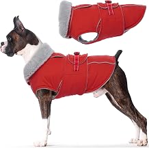 Lelepet Warm Coats and Jackets for Dogs, Waterproof Winter Dog Coat for Cold Weather, Reflective Dog Puffer Jacket, Fleece Lining Pet Coat with Harness Hole for Medium Dogs, Red M
