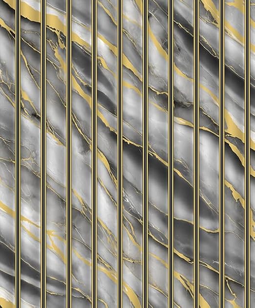 WPE® Heavyweight Fluted Marble Effect Metallic Vinyl Wallpaper 3D Wall Panel Design Charcoal Black Grey with Gold Veins, Textured Washable Wallcovering for Living Room, Bedroom, Feature Walls SL1156