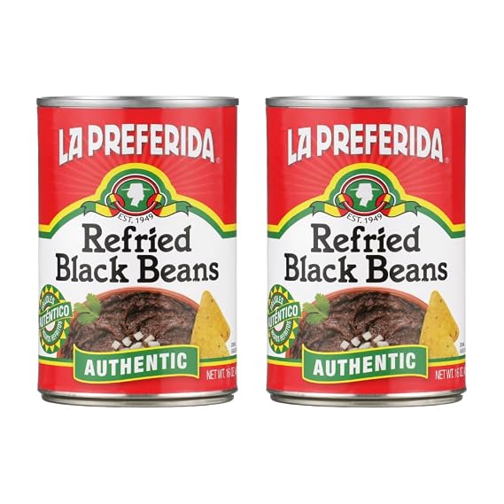 La Preferida Refried Black Beans, Authentic Mexican Style Side Dish, Ready to Eat Mexican Food, Creamy Texture, Traditional Recipe, 16 Ounce (Pack of 2)