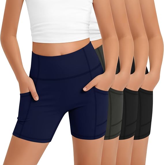 4 Pack Girls' Athletic Yoga Biker Shorts