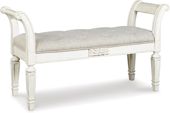 Signature Design by Ashley Realyn Upholstered Accent Bench, Antique White