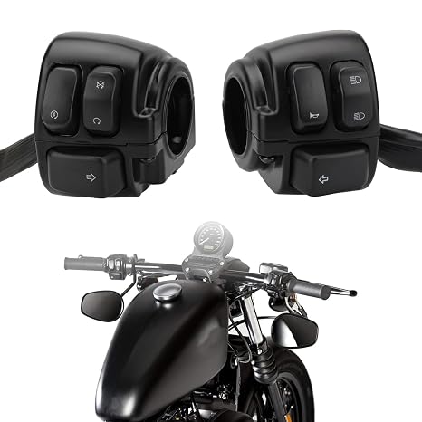 Motorcycle 1" Handlebar Switches for Harley Sportster Dyna Softail | for 1996-2012 Models, 1 Inch 25mm Bars, Control Switch Replacement, Wiring Harness Included, Left Right Pair, Black