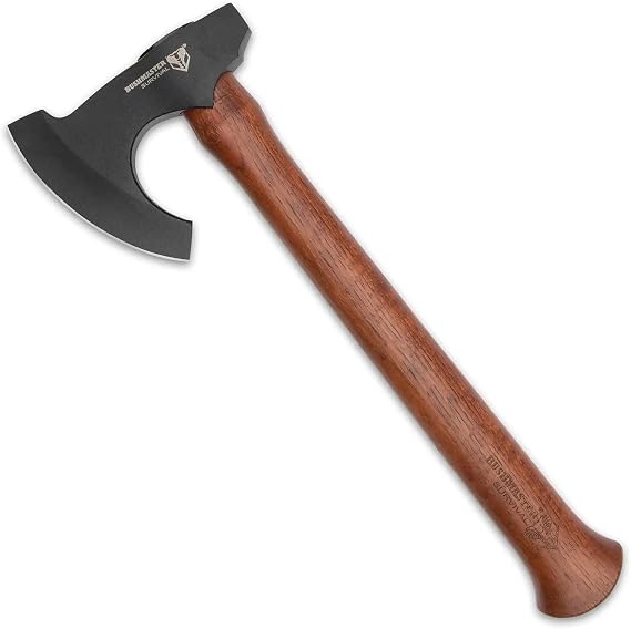 Bushmaster Woodsman Axe with Leather Sheath - 1055 High Carbon Steel Axe | Head, Razor Sharp Blade, Dark Grey Coating, Hardwood Handle, Stained Finish