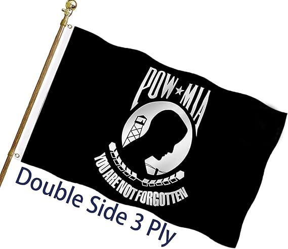 Pow Mia Flag 2x3 Ft Outdoor Heavy Duty Polyester Military Pow Flags Double Sided 3 Ply Banner 200D with Durable Canvas Header and 2 Brass Grommets Pow mia Banner- You are Not Forgotten War Flags