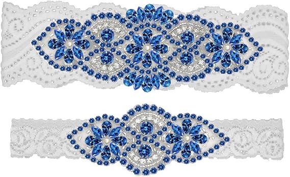 GARGALA Wedding Garters for Bride with Non-Slip Silicone, Lace Bridal Garter Set with Clear Rhinestones Crystal Pearl