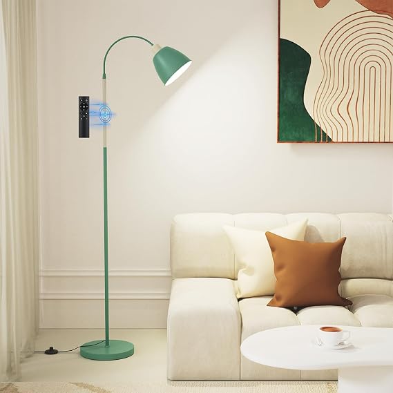 SIBRILLE E27 Reading Lamp Floor Lamp Living Room Dimmable with Remote Control 3000 K - 6000 K Height 168 cm Max 60 W Uplighter Dimmable Flexible Gooseneck Reading Lamp with LED Lamp (Shell Shape) [Energy Class F]