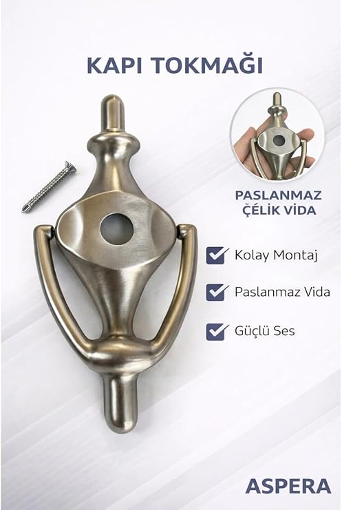 Kapı Tokmağı, Metal, Paslanmaz Çelik Vida, Modern Tasarım, Kolay Montaj, Dayanıklı Kapı Vuracağı
