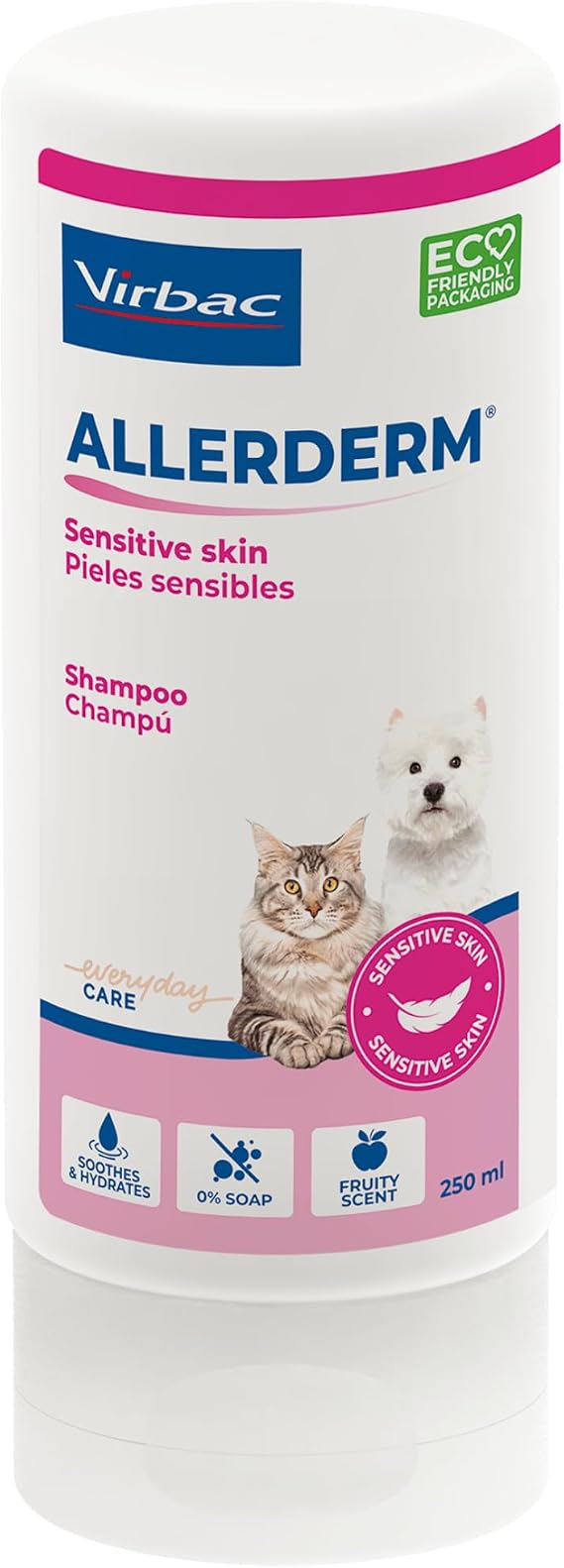 Virbac Allermyl Cat & Dog Shampoo | For Sensitive & Itchy Skin | 250ml | Vet-developed shampoo soothing sensitive, reactive & itchy allergic-type skin in pets; 250ml