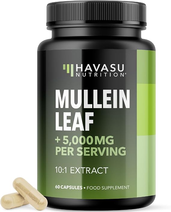 Mullein Leaf Capsules for Respiratory Health - 5000mg Extract 10:1 for Lung Support and Immune Function - 60 Count - Vegan, Non-GMO Capsules - Herbal Supplement for Daily Wellness - 2 Month Supply