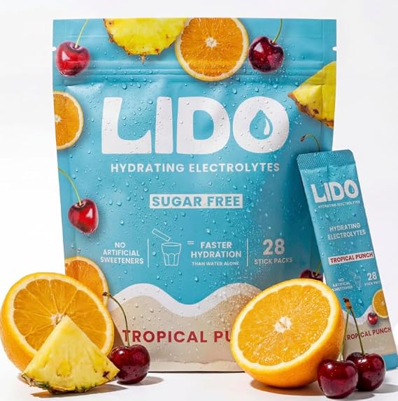 LIDO Tropical Punch Electrolyte Powder Packets Zero Sugar Hydration Drink Mix Packets with Trace Minerals & Sea Salt Keto, Paleo & Fasting Friendly Fruit Punch Drink Mix for Recovery, 28 Sticks