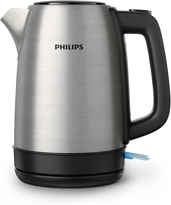 Philips Daily Collection Çelik Su Isıtıcı - 1.7L, 2200W, Işıklı Gösterge, 360° Döner Taban, Mikro Gözenekli Filtre, Yassı Isıtma Yüzeyi, Yaylı Kapak, Enerji Tasarruflu, Güvenli Tasarım (HD9350/90)