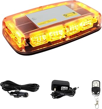 Wireless Rechargeable Amber LED Beacon Strobe Light, Remote Control 17 Flash Modes 48-LEDs Hi/Lo Brightness LED Security Warning Emergency Beacon Strobe Light for Snow Plow Vehicle Truck