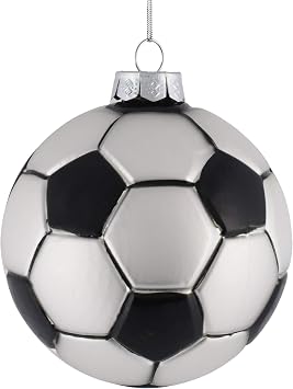Raz Black White Soccer Ball 4 inch Glass Decorative Hanging Ornament