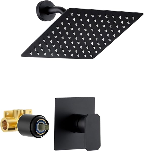 Matte Black Shower Faucet Set, Bathroom Rainfall Shower System with Showerhead, Single Function Shower Trim Kit with Rough-in Valve