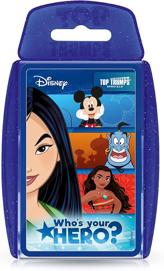 Top Trumps Disney Heroes Classic Card Game, Play with Simba, Mickey Mouse, Aladdin, Mulan and Elsa, Educational travel game, gift and toy for boys and girls aged 6 plus