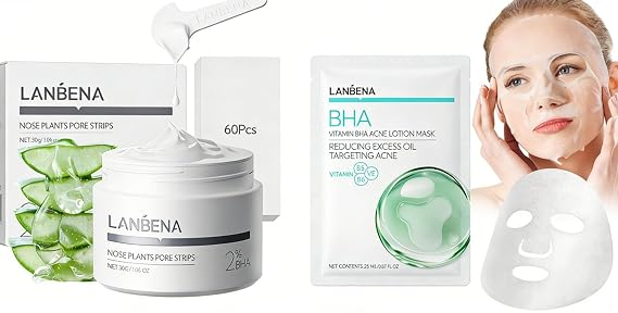 LANBENA Blackhead Remover Mask (1.05OZ) & BHA Face Mask (1 Pack)