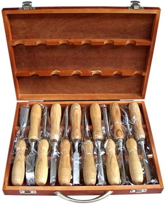 Wood Carving Tools, Wood Chisel and Carving Knife Set, Set of 12, Solid Wood Handle, Comfortable to Use, Precision Polished Edge, High Hardness and Abrasion Resistant, Multi-Purpose Use Beechwood
