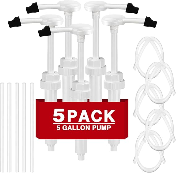 5 Pack Gallon Pump Dispenser 1 oz Per Pump for Gallon Bucket with 50cm Extended Tube