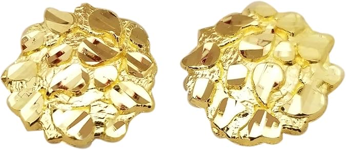 10k Yellow Gold Nugget Earrings 12 mm Round Nugget