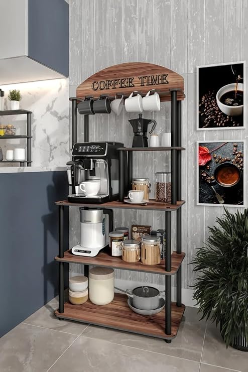 Coffee Time Kahve Köşesi Dolabı Madran Ceviz Renk - Çok Amaçlı Raflı ve Çekmeceli Kahve Makinesi Standı, Mutfak & Ofis Depolama Ünitesi