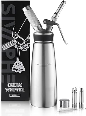 Sivaphe 500ML Whipped Cream Dispenser Stainless Steel, 1-Pint Dessert Cream Whipper with Brush & Decorating Nozzles Homemade Gourmet（Chargers Not Included