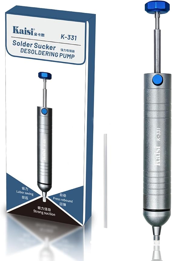 Kaisi Solder Sucker No Clog Desoldering Pump with Powerful Vacuum Suction | Replaceable Heat Resistant Silicone Tube for Cooperate Soldering and Desolder Gun Iron Tool Conduct Solder Removing