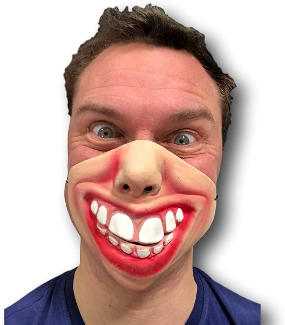 Rubber Johnnies Funny HALF Face Big Cheesy Grin Clown MASK Fancy Dress Stag Party COSTUME