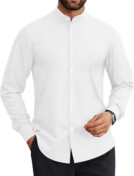 Lion Nardo Mens Dress Shirts Wrinkle Free Dress Shirts for Men Long Sleeve Button Down Shirts Banded Collar Shirts
