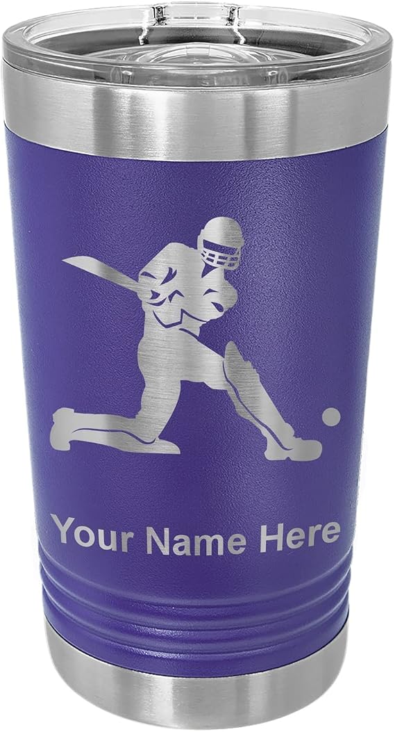 LaserGram Personalized 16oz Pint Tumbler, Cricket Player (Dark Purple) | Engraved Gift for Cricket Player, Vacuum Insulated Stainless Steel, Laser Engraved With Your Name