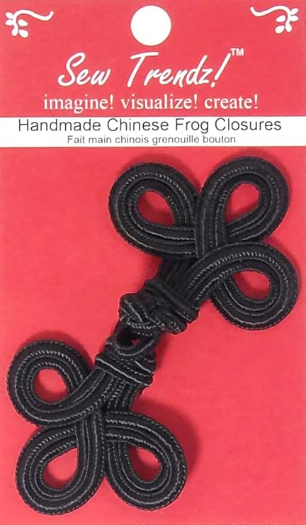 Handmade Chinese Frogs Closures Buttons Fasteners Hook & Eye Sewing Coats Capes Jackets Renaissance Costumes -Black Color-Big Double Braid Three Loop Design- 4.5" x 2"- 1 Pair/Pack
