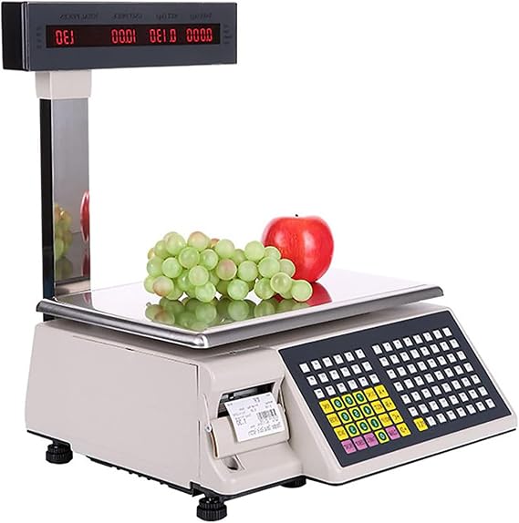 Label Printing Scale Pole Display, Commercial Digital Counting Scales, Price Computing Scale, Double-Sided Display, 15kg/30kg Capacity for Supermarket Trade/Retail Store 15KG