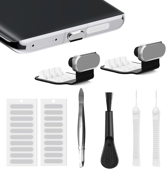 USB C Dust Plug kit Included Speaker Mesh, Anti Dust Cover Accessory to Protect Phone USB Type-C Charging Port (Silver)