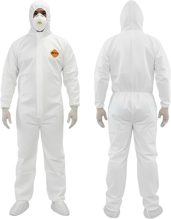Tiger Tough Heavy Duty White Disposable Coveralls - Industrial Grade Protective Full Body Chemical Suit, Cleaning Jumpsuit