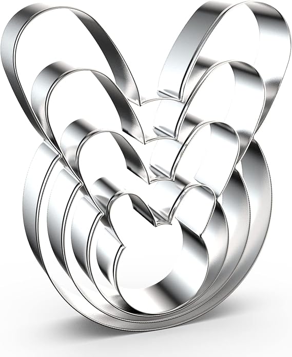 Bunny Cookie Cutter Set Large - 5", 4", 3", 2" - 4 Piece Easter Bunny Rabbit Hare Head Face Shaped Cookie Cutters - Stainless Steel