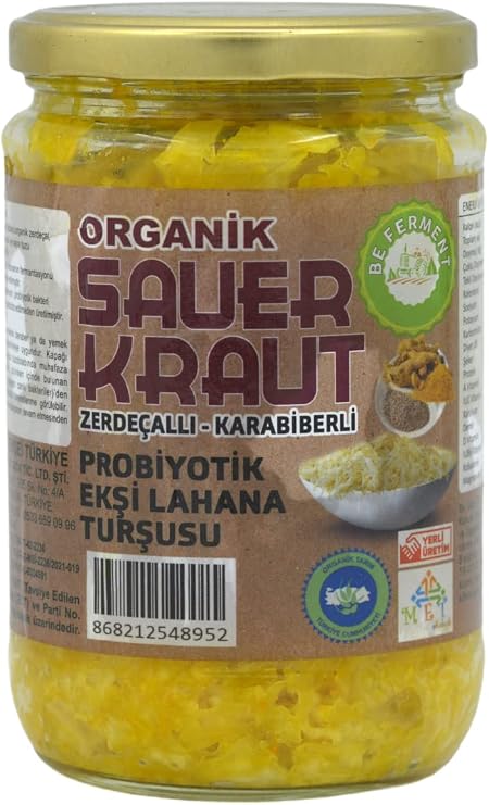 Beferment Organic Fermented Pickle Organic Sauerkraut Turmeric - Sour Cabbage Pickle with Black Pepper 660 gr