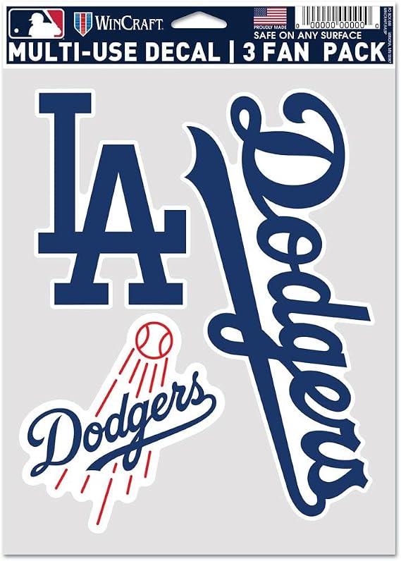 MLB Los Angeles Dodgers Decal Multi Use Fan 3 Pack, Team Colors, One Size