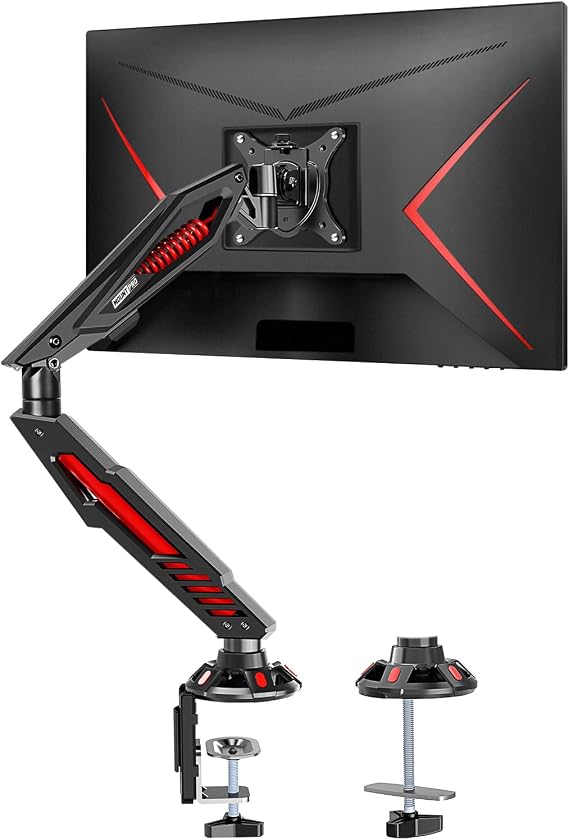 MOUNT PRO Single Gaming Monitor Stand - Mechanical Spring Display Mount, Adjustable Gaming Monitor Arm with C Clamp and Grommet Mounting Base - Fits for Computer Screen up to 32, VESA 75x75, 100x100